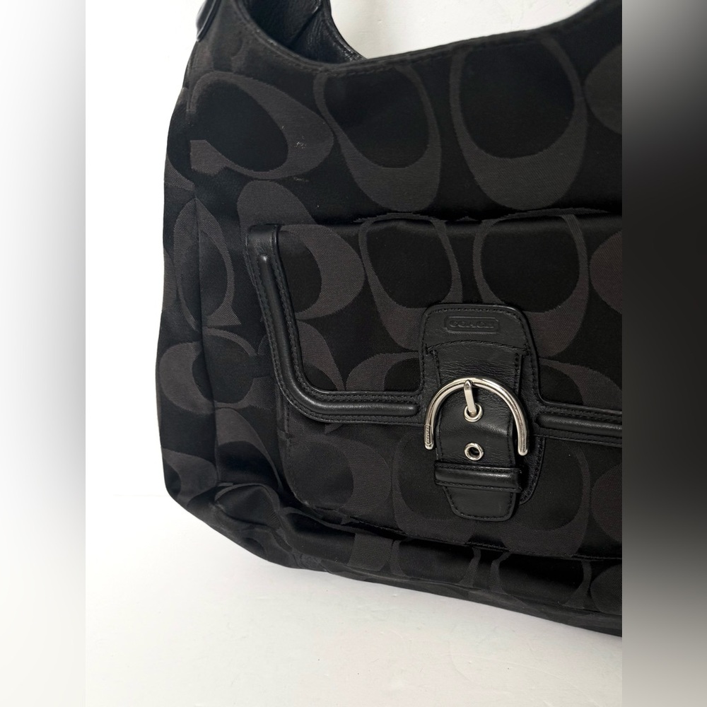 Coach Signature Canvas Campbell Leather Shoulder Bag Hobo Buckle Pocket Y2K - Picture 2 of 9